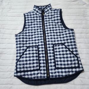 J Crew Women's Navy Blue Checkered Plaid Vest Puffer Insulated Size Medium